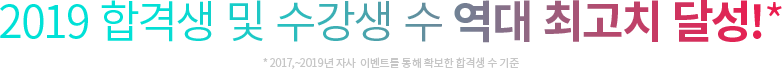 2019 합격생 및 수강생 수 역대 최고치 달성!* * 2017,~2019년 자사 이벤트를 통해 확보한 합격생 수 기준