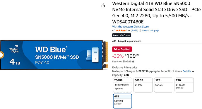 Screenshot 2025-07-11 at 07-45-55 Amazon.com Western Digital 4TB WD Blue SN5000 NVMe Internal Solid State Drive SSD - PCIe Gen 4.0 M.2 2280 Up to 5 500 MB_s - WDS400T4B0E Electronics