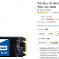 WD Blue 3D NAND 1TB PC SSD - SATA III 6 Gb/s, M.2 2280 - WDS100T2B0B