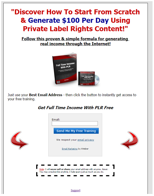 Paul Counts' squeeze page example