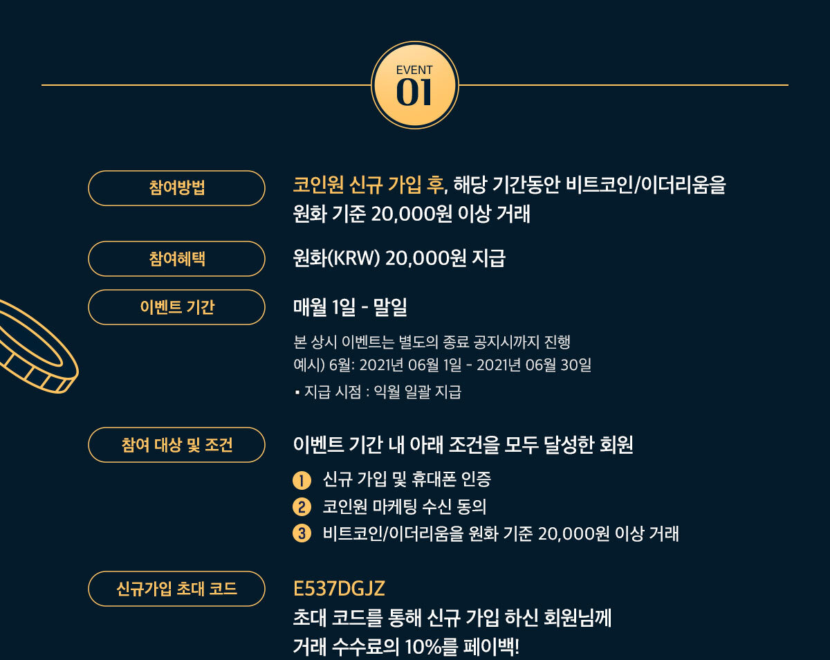코인원 신규가입 회원 2만원 증정 이벤트 종료 안내