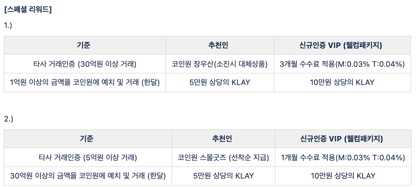 종료] 코인원 웰컴 패키지와 VIP referral 이벤트