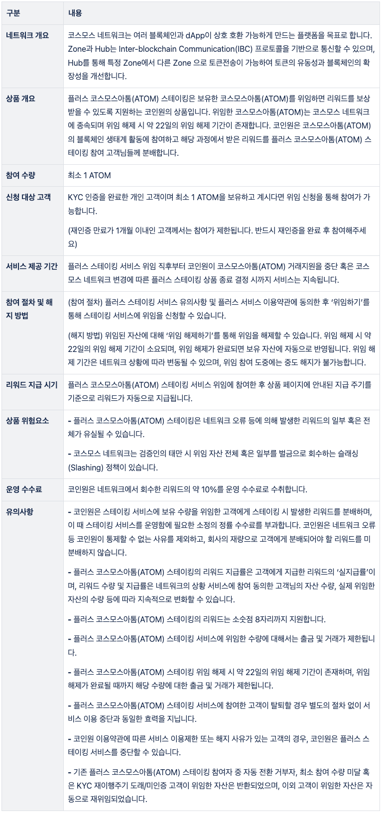 플러스 코스모스아톰(ATOM) 스테이킹 재오픈 안내