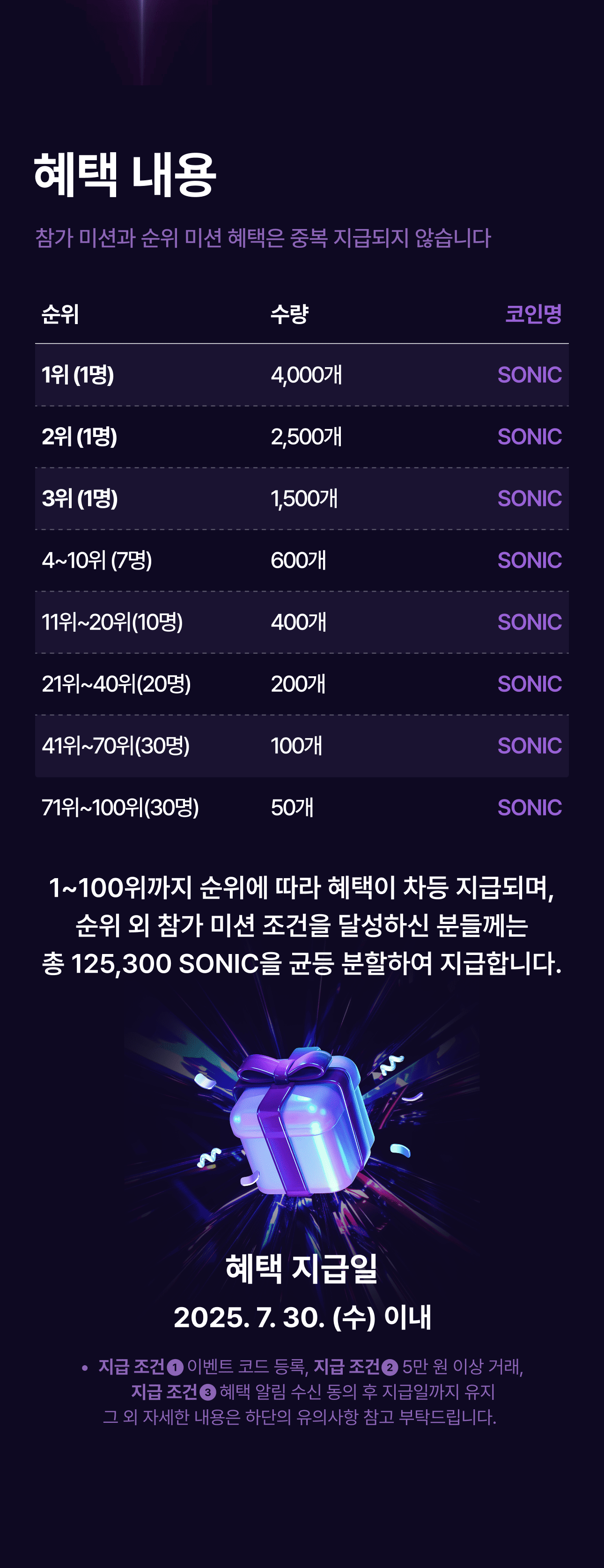 7월 3주 목요 코인 페스타] 소닉SVM (총 상금 150,000 SONIC !)