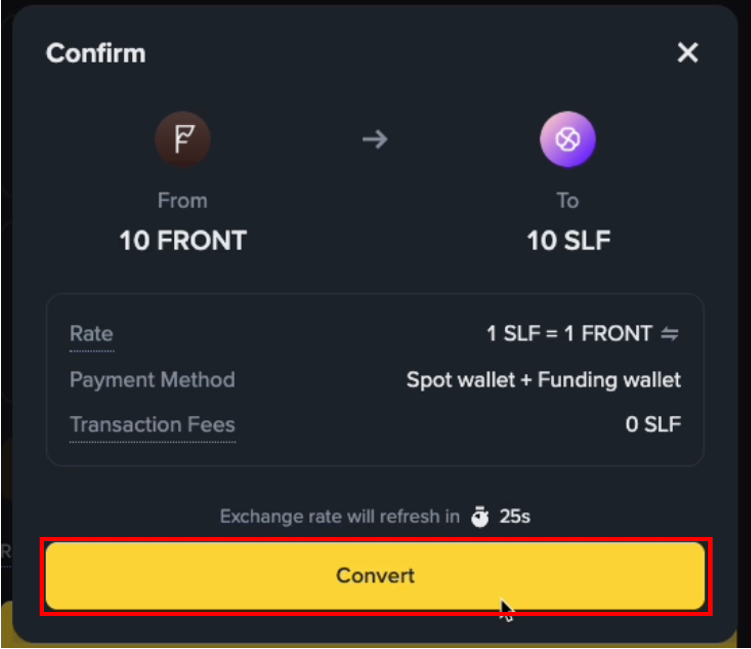 가이드] Binance Convert를 통해 FRONT→SLF로 바꾸는 방법