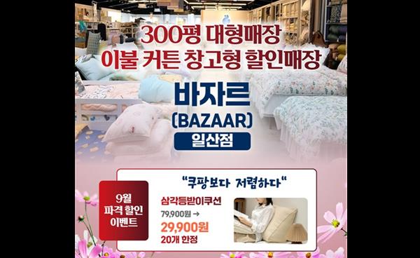 바자르 일산점 9월 특가이벤트, 삼각등받이쿠션 2만 원대 판매