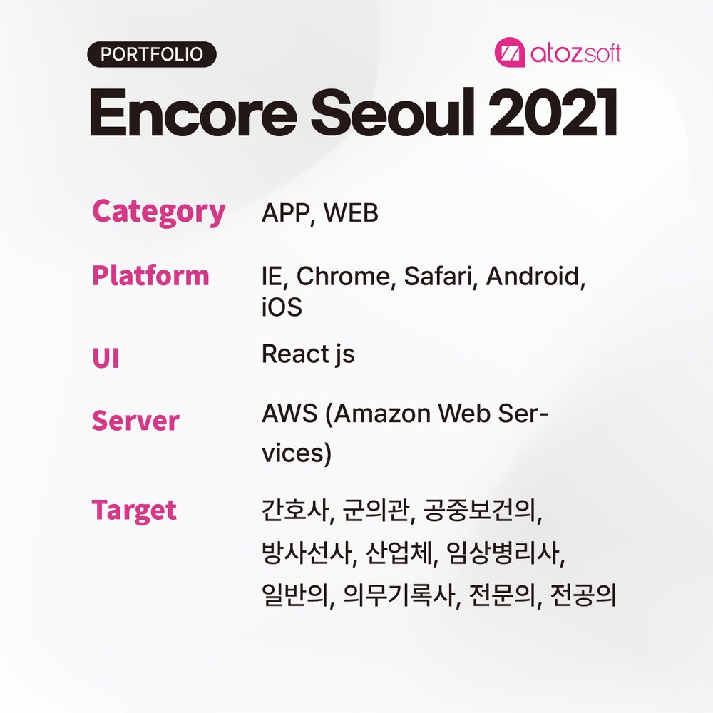 Encore Seoul — 국제 학회 스크린샷
