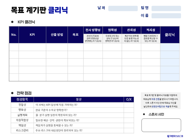 P 기업 클리닉 때 사용한 목표계기판 클리닉 자료