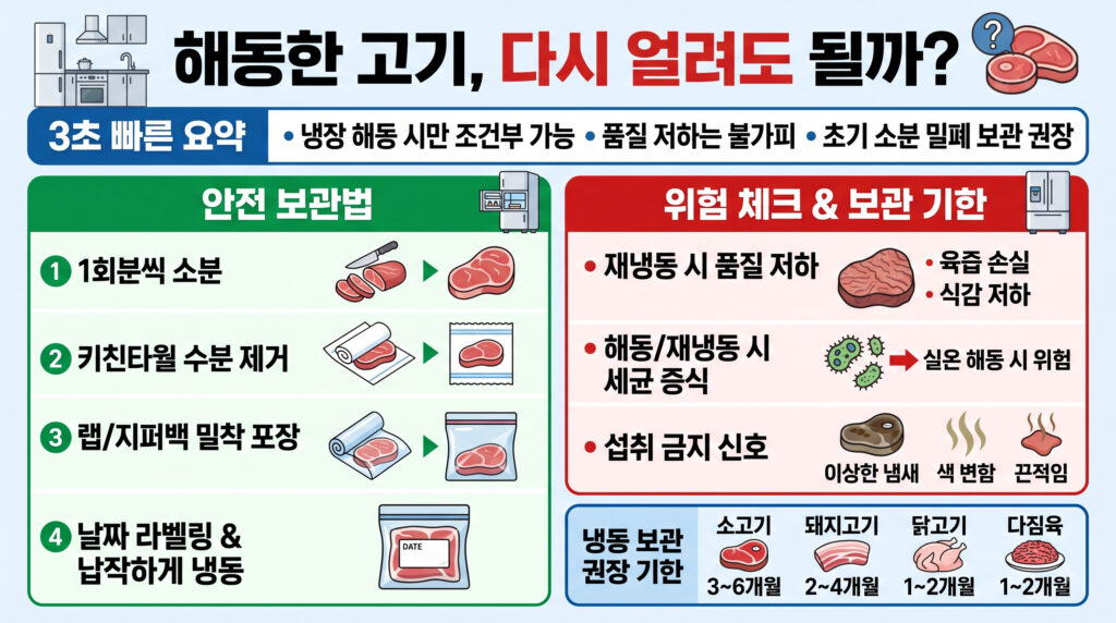 해동한 고기, 다시 얼려도 될까? 식중독균 증식과 올바른 소분 보관법