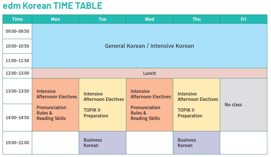 edm Korean 課程時刻表