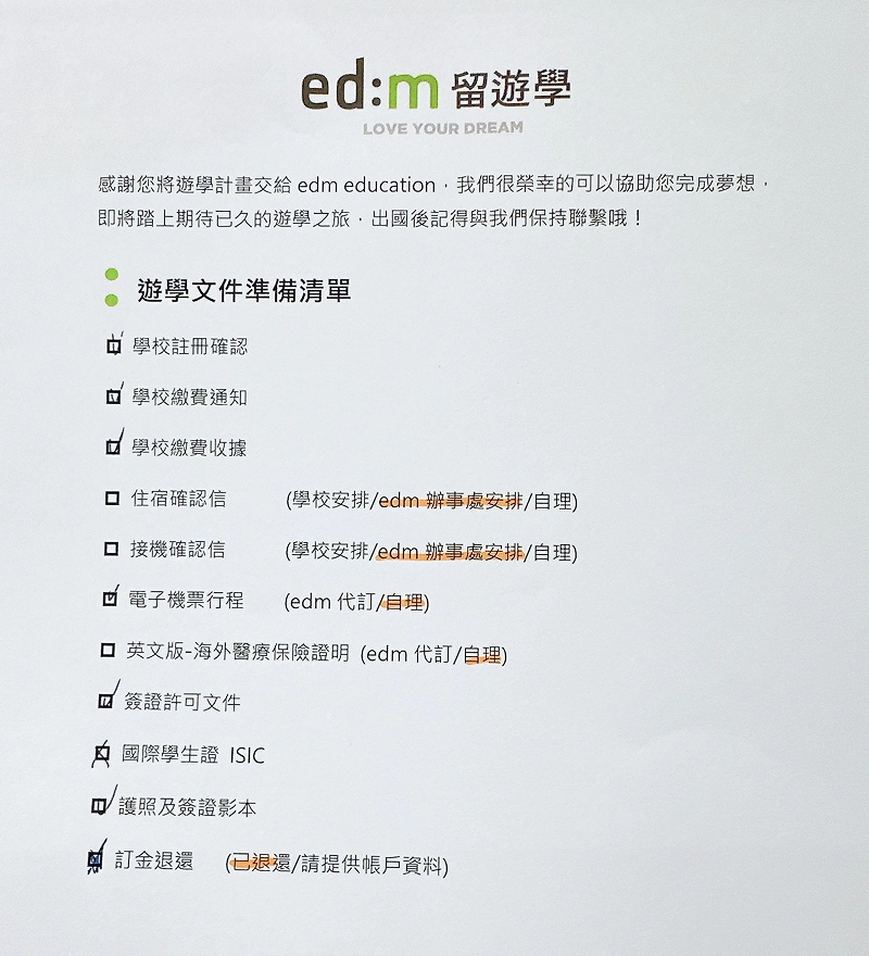 出發前物品清單