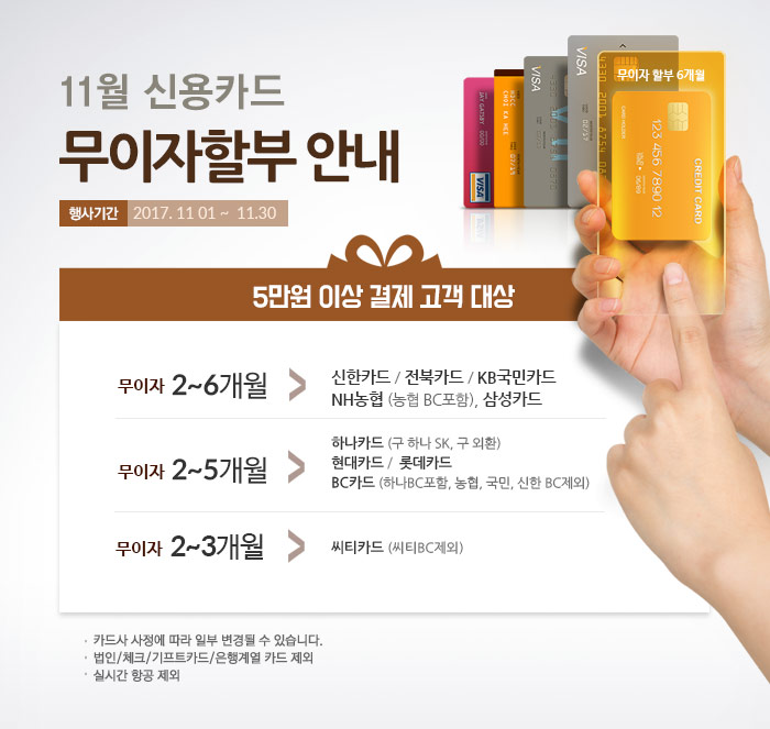 11월 신용카드 무이자할부 안내