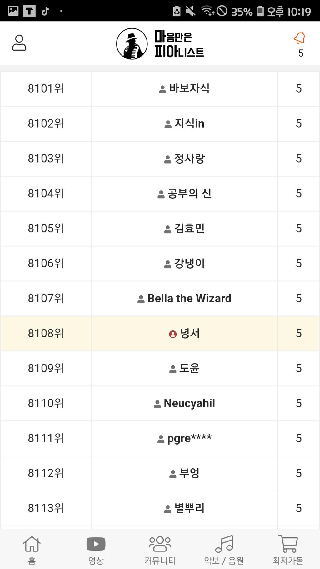 커뮤니티 > 순위 오류일까요?