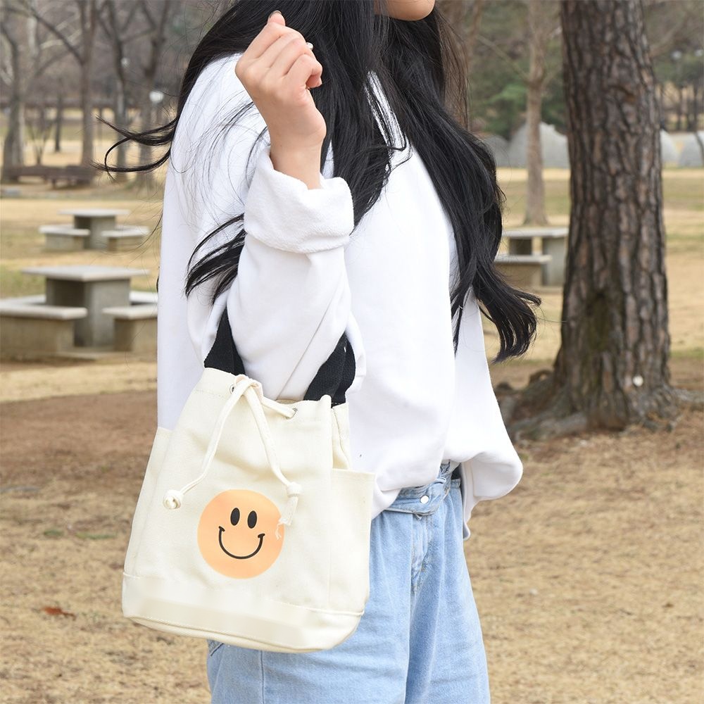 스마일 에코 캔버스 토트백 복주머니 버킷백 4Colors