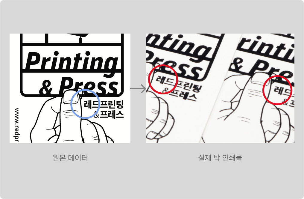 넓은 면, 좁은 간격, 작은 글씨, 가는 선 유의사항 안내
