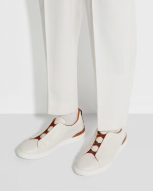 [제냐] 트리플 스티치 가죽 스니커즈