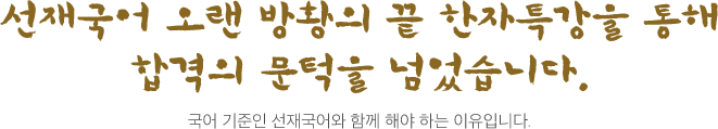 선재국어 오랜방황의 끝 한자특강을 통해 합격의 문턱을 넘었습니다.
