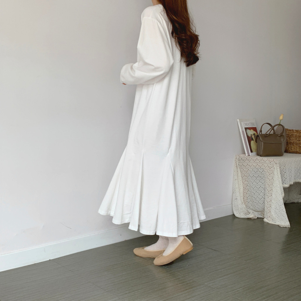 연보라 맨투맨 머메이드 롱 원피스 77사이즈