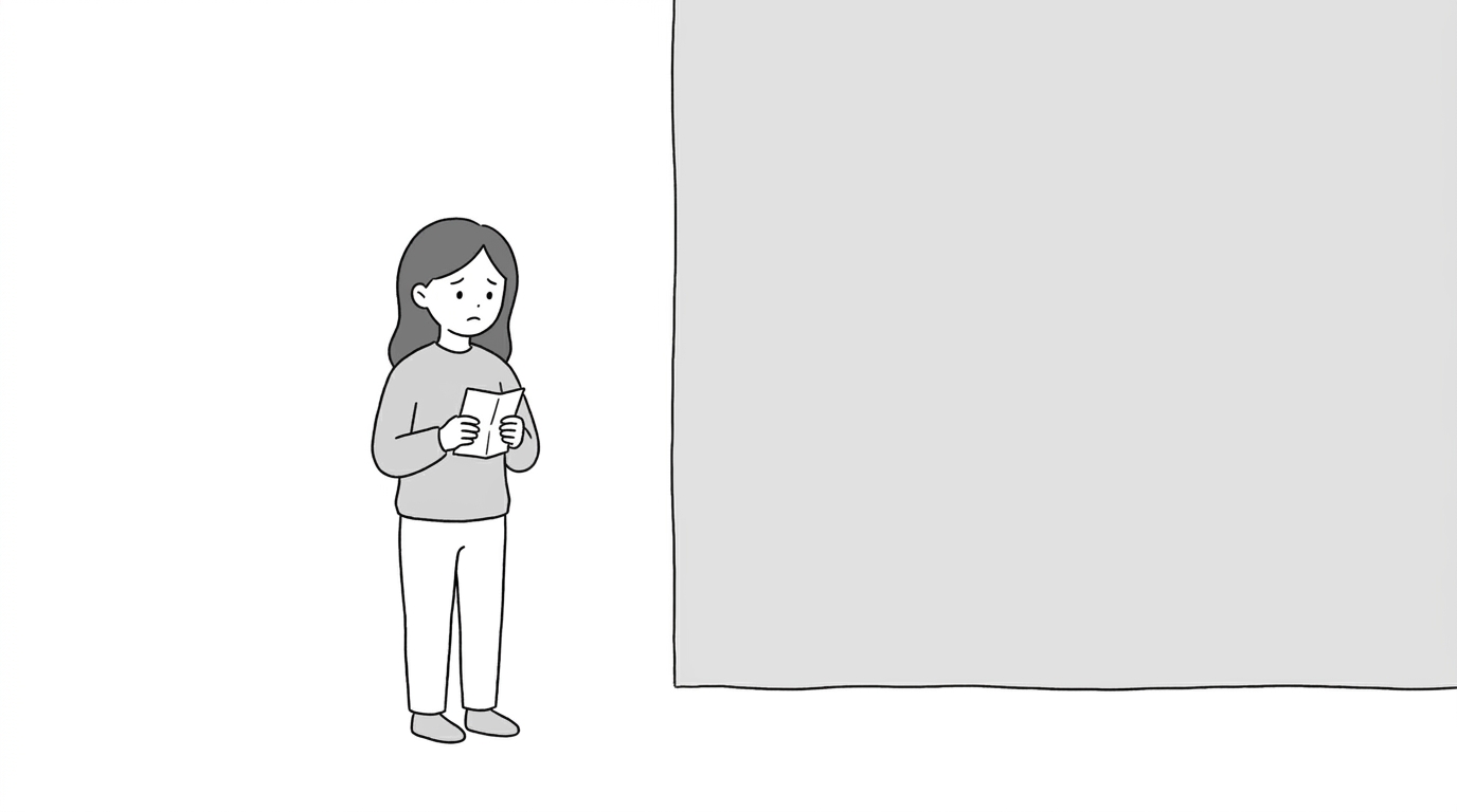 The asker stands alone at the left of the frame, holding a f