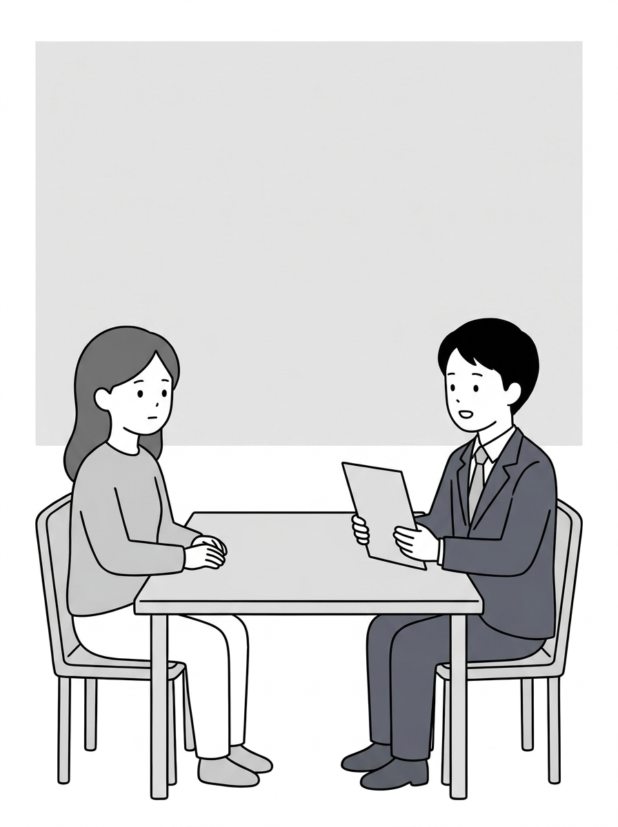 The asker and the agent at a bare table; the agent on the ri