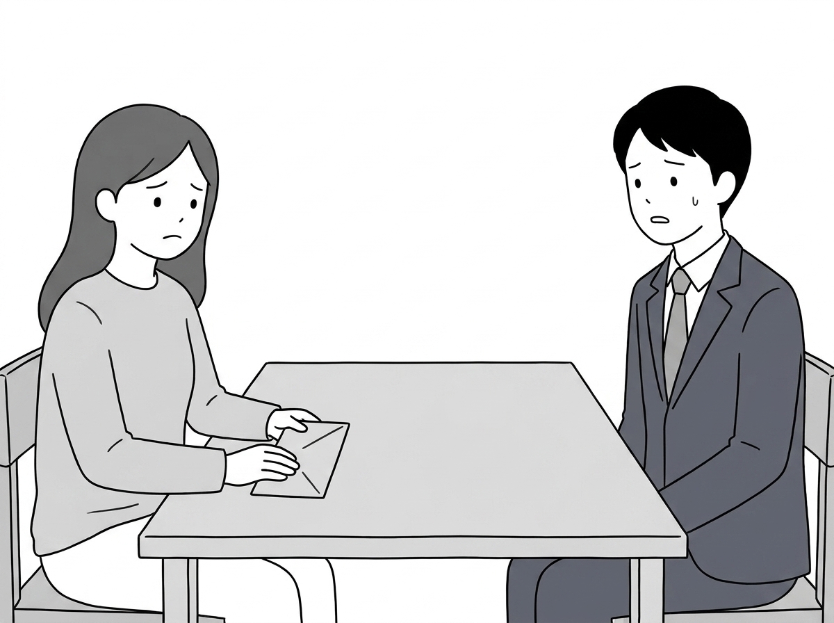The asker and the agent at a bare table, the asker on the le