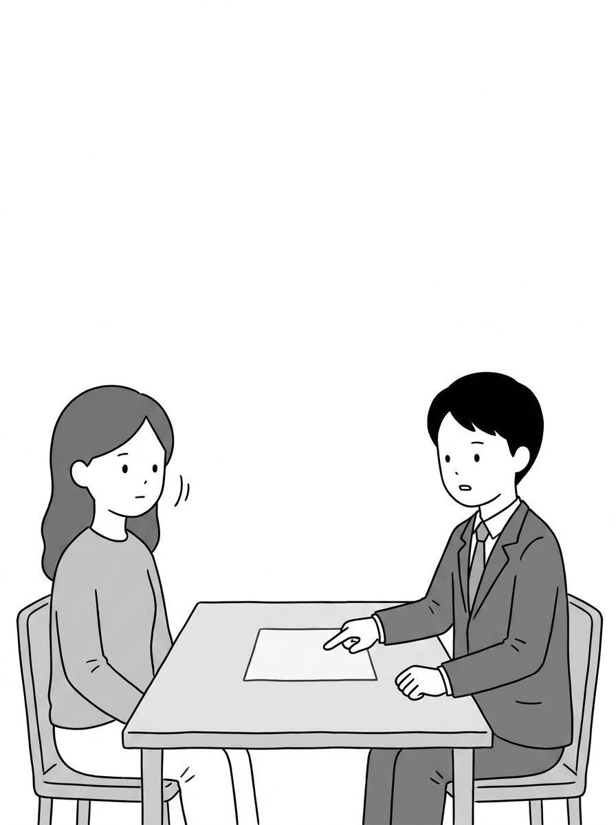 The asker and the agent at a bare table; the agent on the ri