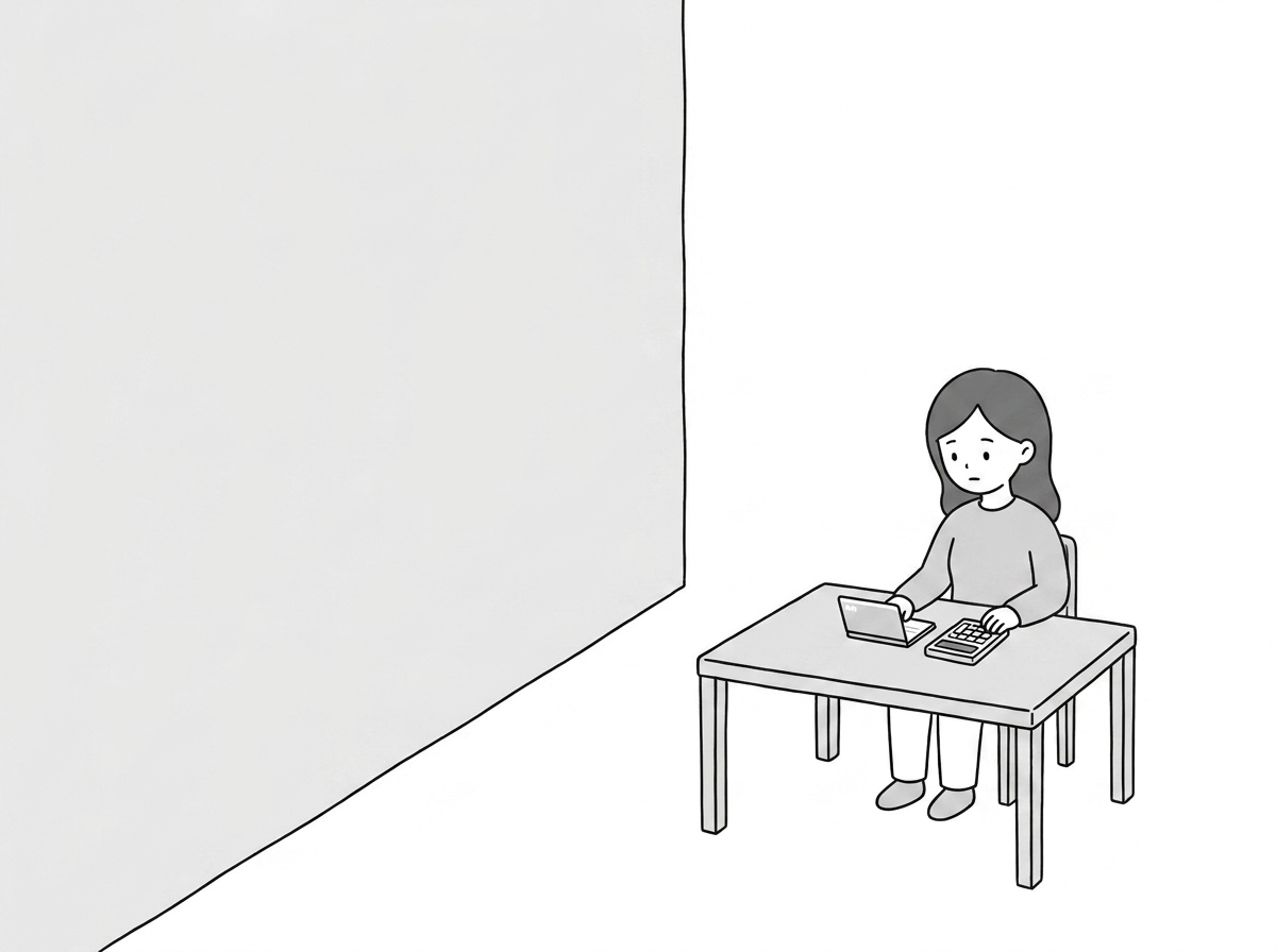 The asker sits small at the right of the frame at a bare tab