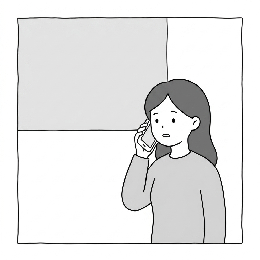The asker stands at the right of the frame holding a phone t
