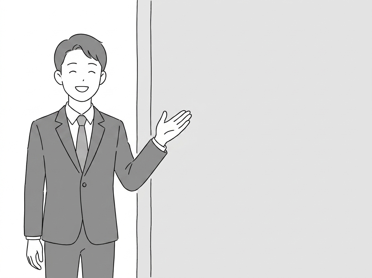 The agent stands on the left facing the reader, one open pal