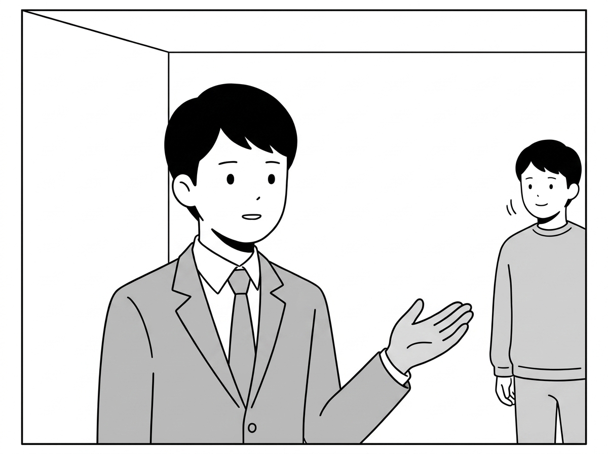 Close view of the agent explaining with an open palm, the as
