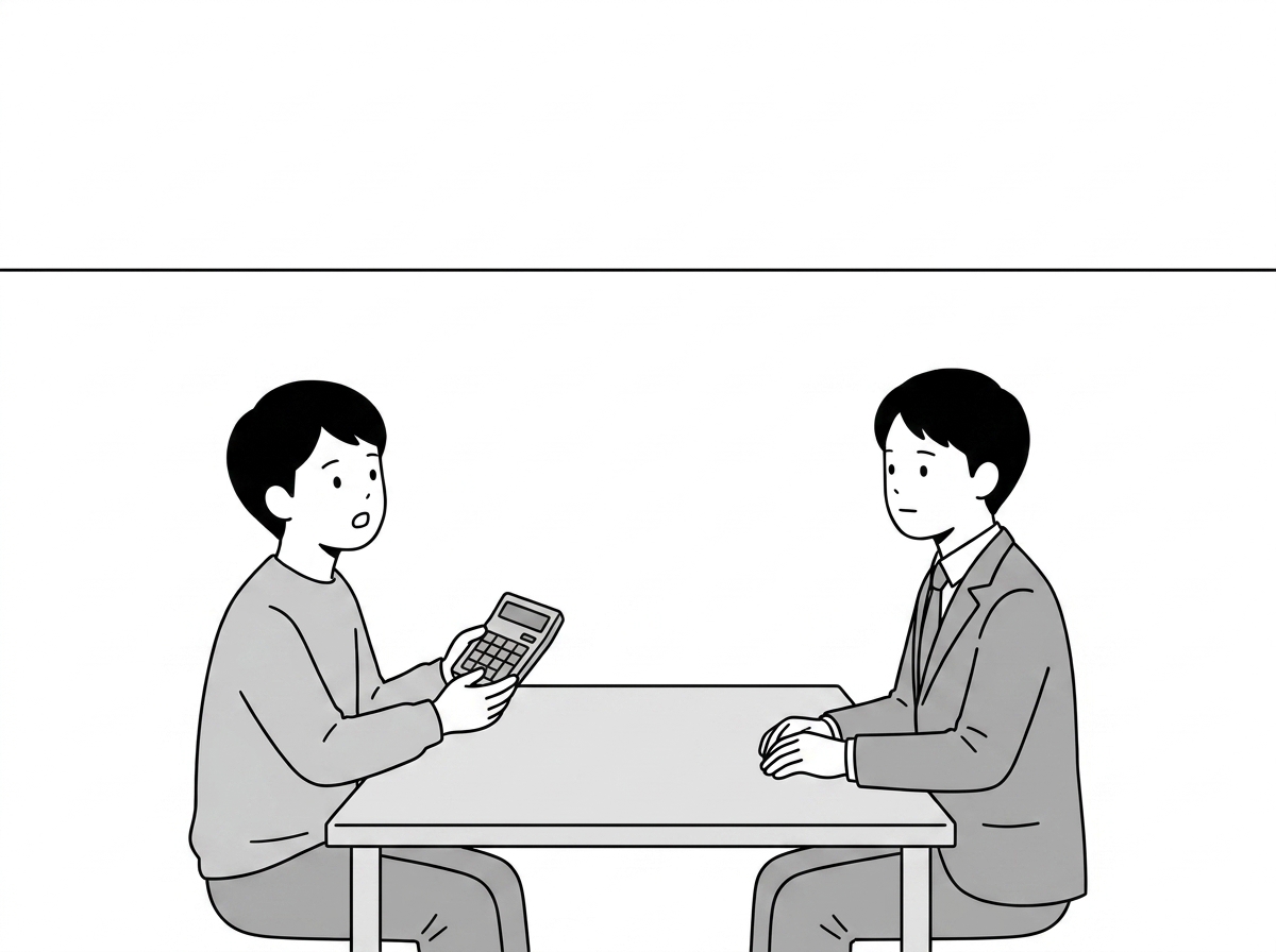 The asker and the agent at the bare table, the asker holding