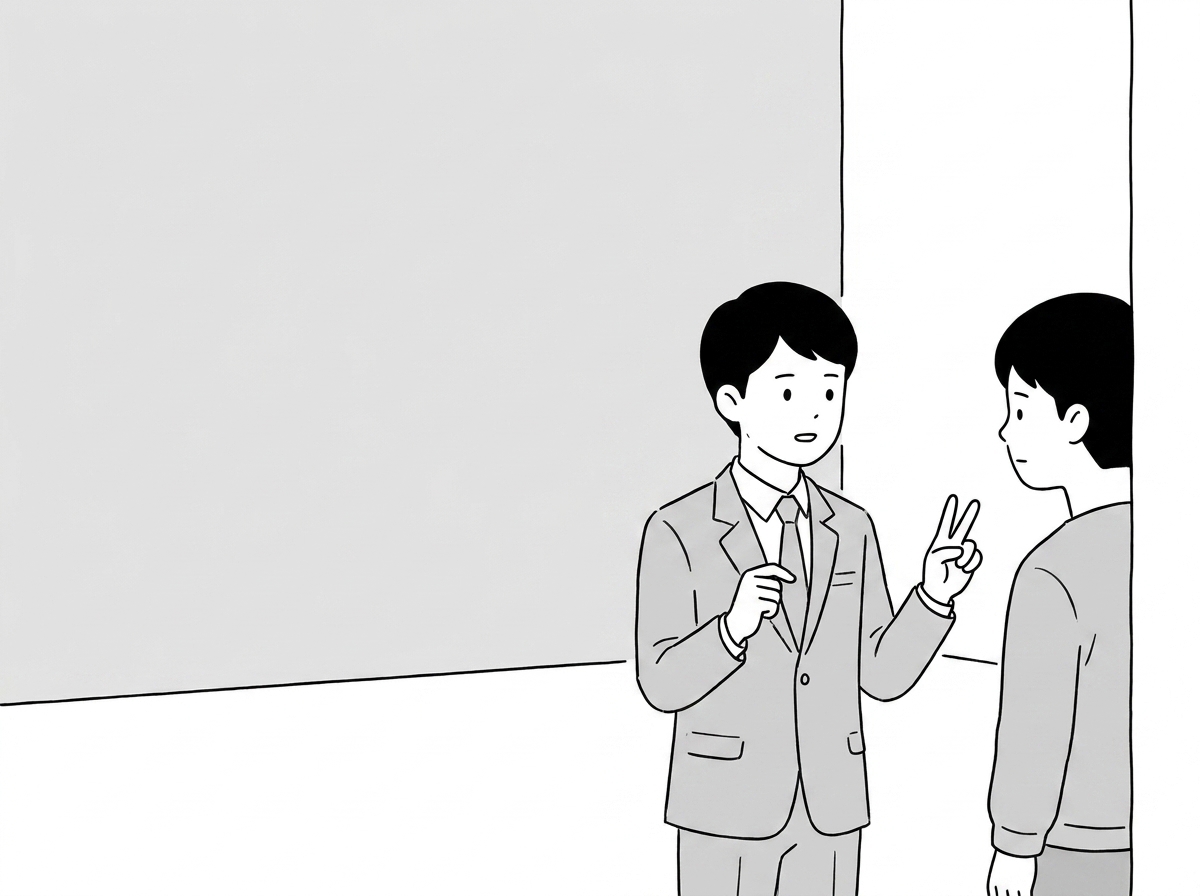 Close view of the agent talking and holding up two fingers, 