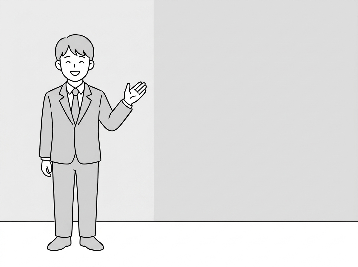 The agent stands on the left facing the reader, one open pal