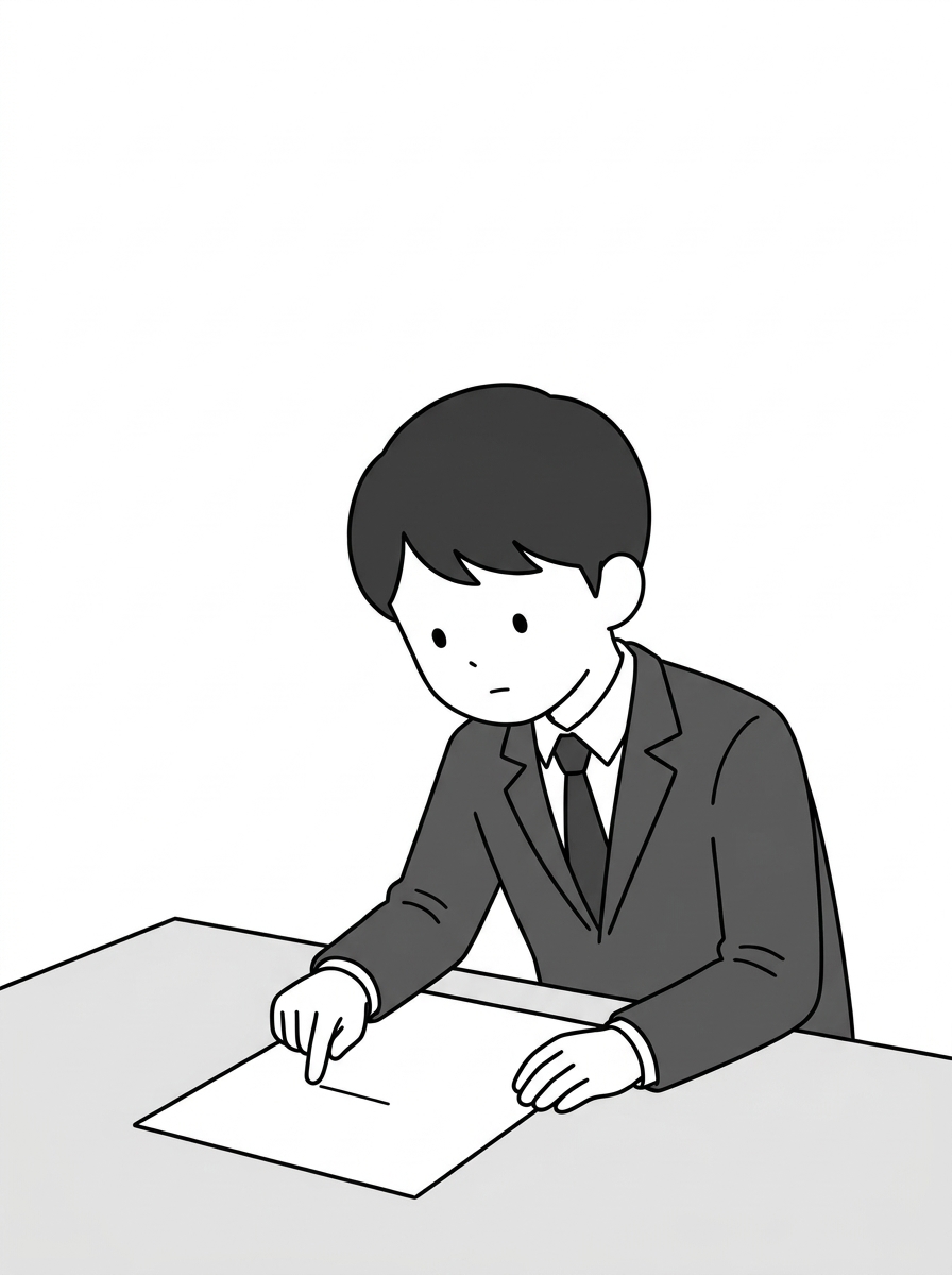 Same table, same room. The agent alone, drawing a short line
