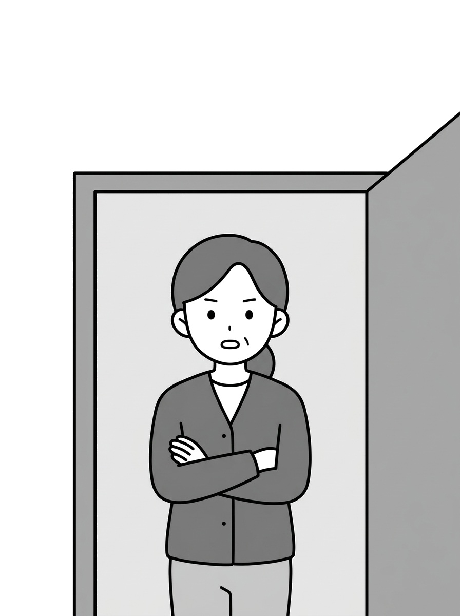 A different setting: the tenant stands in the doorway of the
