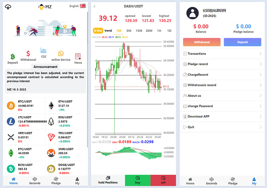 繁体中文/英语/日语/韩语/多国语言交易所源码K线正常/秒合约/质押-Web3资源库